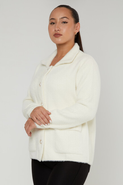 Women's Angora Cardigan Pocket Detail Ecru - 30756 | KAZEE - Thumbnail