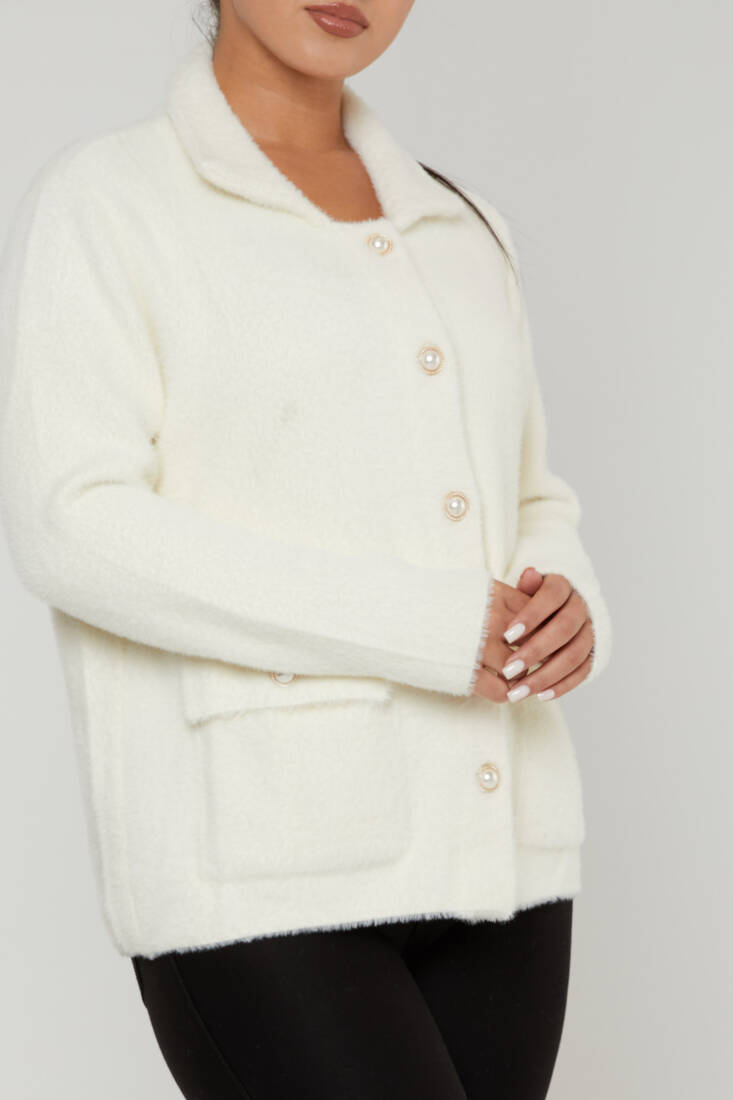 Women's Angora Cardigan Pocket Detail Ecru - 30756 | KAZEE