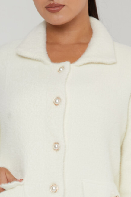 Women's Angora Cardigan Pocket Detail Ecru - 30756 | KAZEE - Thumbnail