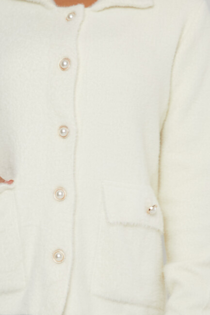 Women's Angora Cardigan Pocket Detail Ecru - 30756 | KAZEE - Thumbnail