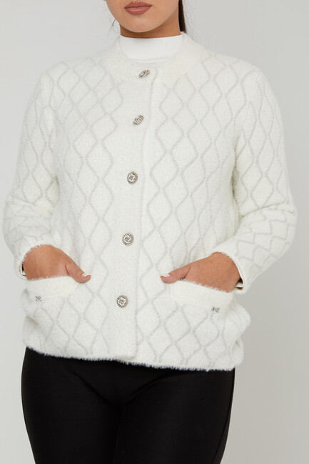 Women's Angora Cardigan Pocket Detail Ecru - 30817 | KAZEE - Thumbnail