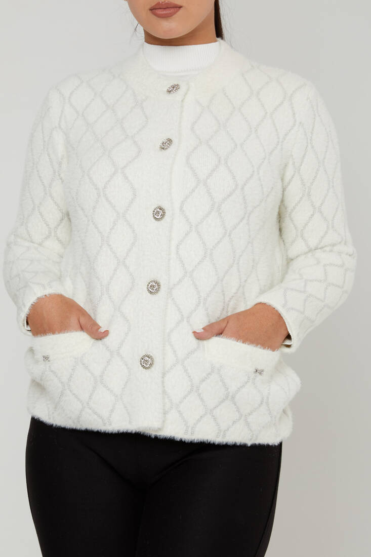 Women's Angora Cardigan Pocket Detail Ecru - 30817 | KAZEE