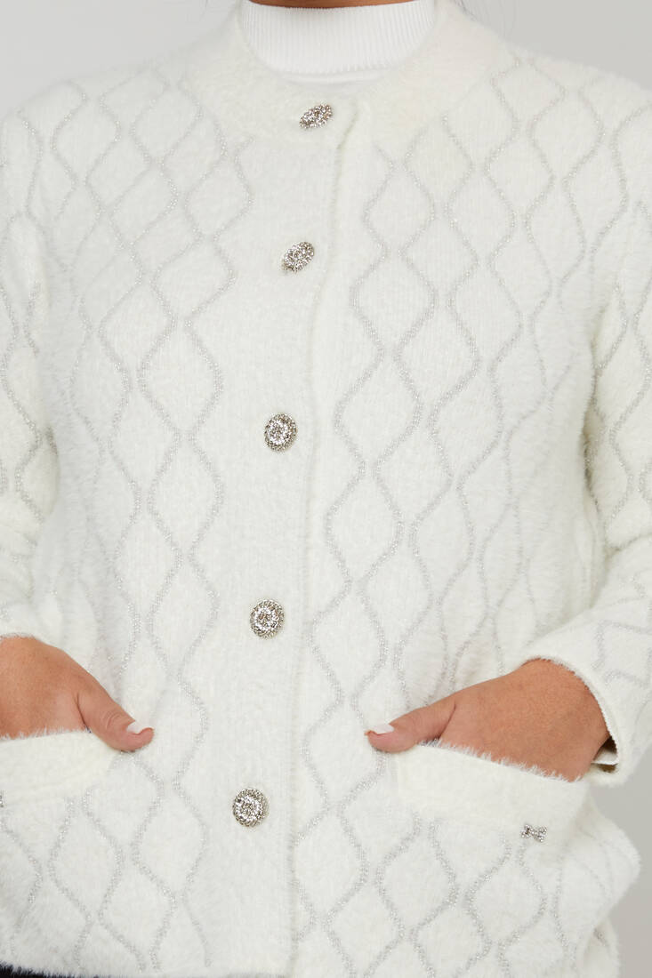 Women's Angora Cardigan Pocket Detail Ecru - 30817 | KAZEE