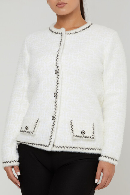 Women's Angora Cardigan Glitter Detail Ecru - 30920 | KAZEE - Thumbnail