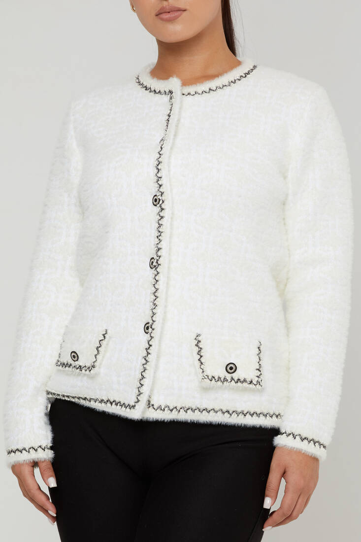 Women's Angora Cardigan Glitter Detail Ecru - 30920 | KAZEE