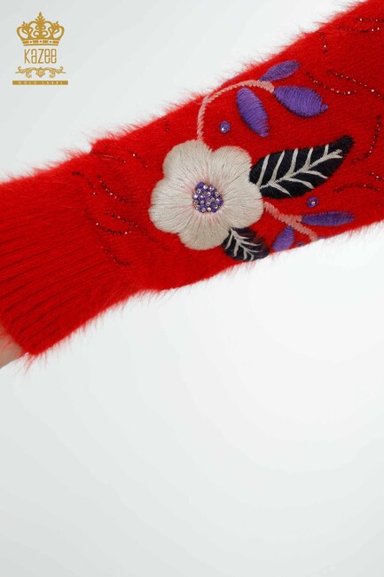 Women's Angora Stone Embroidered Red - 18919 | KAZEE - Thumbnail