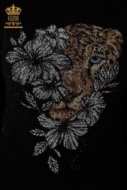 Women's Angora Sweater Tiger Pattern Black - 16993 | KAZEE - Thumbnail