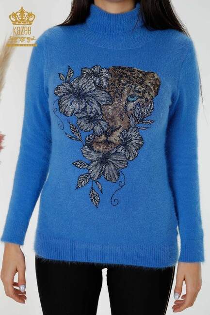 Women's Angora Sweater Tiger Pattern Blue - 16993 | KAZEE - Thumbnail