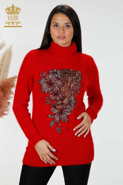 Women's Angora Sweater Tiger Pattern Red - 16993 | KAZEE - Thumbnail