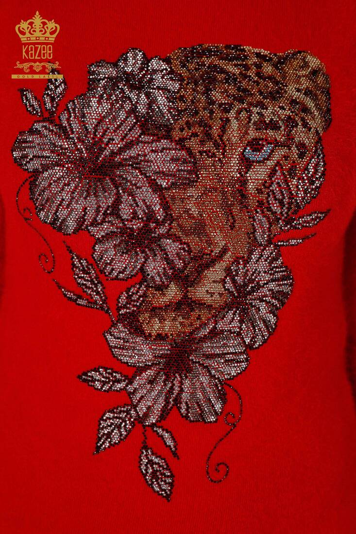 Women's Angora Sweater Tiger Pattern Red - 16993 | KAZEE