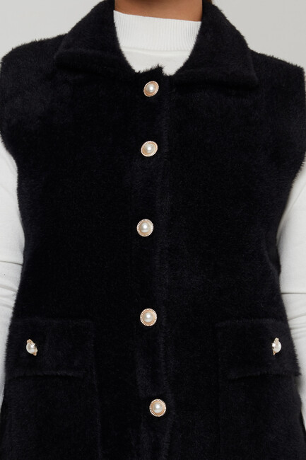 Women's Angora Vest Pearl Buttoned Black - 30999 | KAZEE - Thumbnail