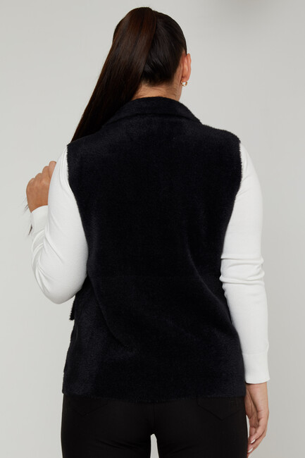 Women's Angora Vest Pearl Buttoned Black - 30999 | KAZEE - Thumbnail