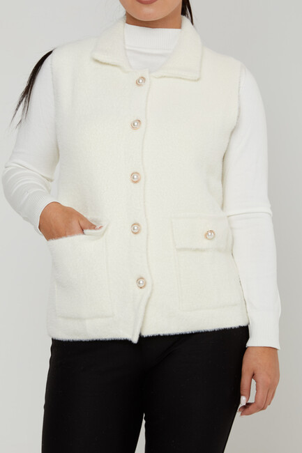 Women's Angora Vest Pearl Buttoned Ecru - 30999 | KAZEE - Thumbnail