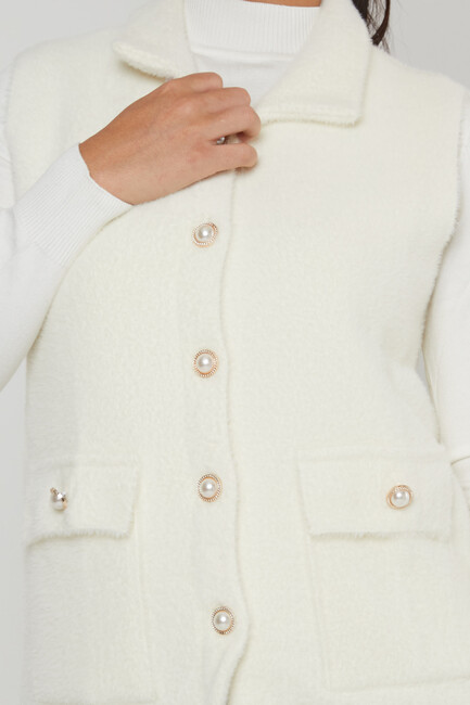 Women's Angora Vest Pearl Buttoned Ecru - 30999 | KAZEE - Thumbnail