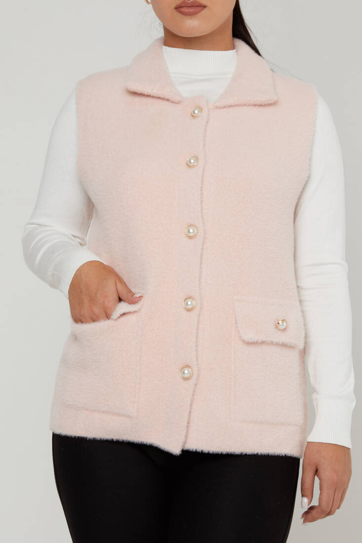 Women's Angora Vest Pearl Button Powder - 30999 | KAZEE