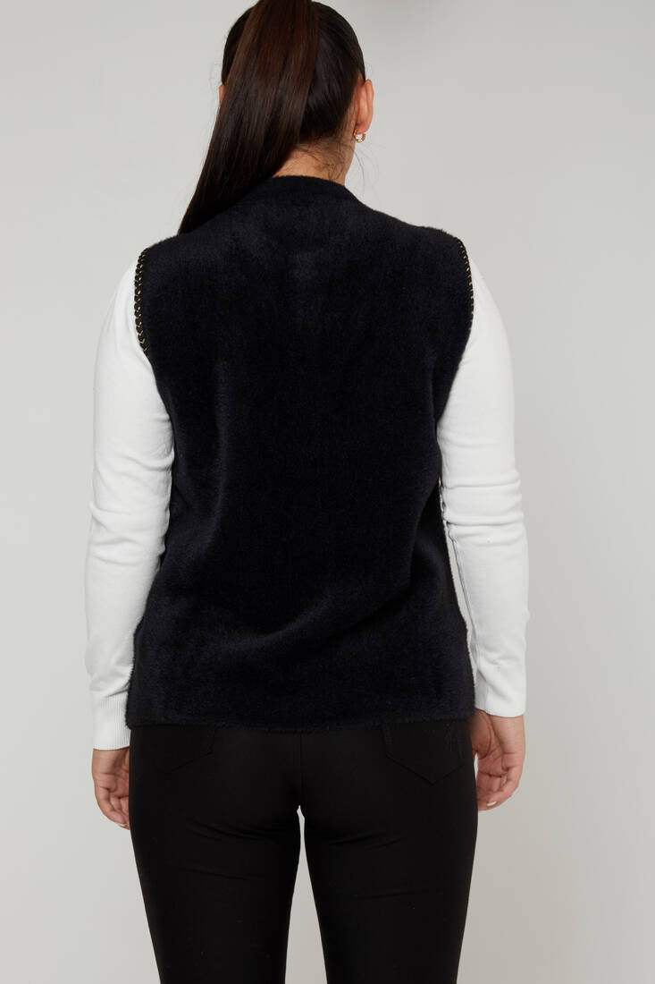 Women's Angora Vest Button Detail Black - 30755 | KAZEE