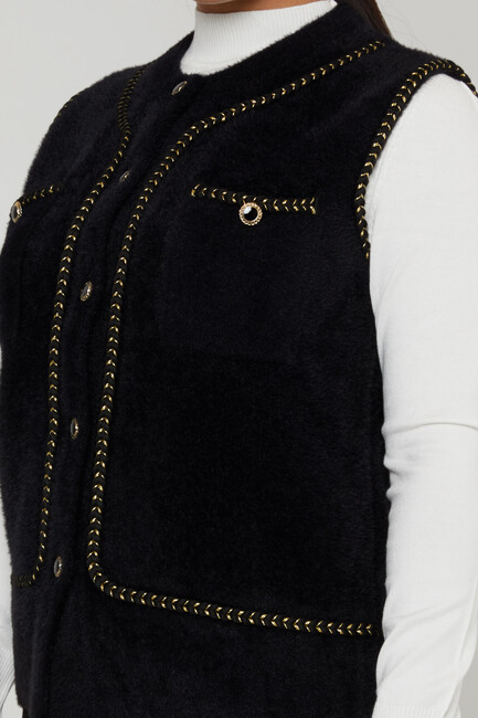 Women's Angora Vest Button Detail Black - 30755 | KAZEE - Thumbnail