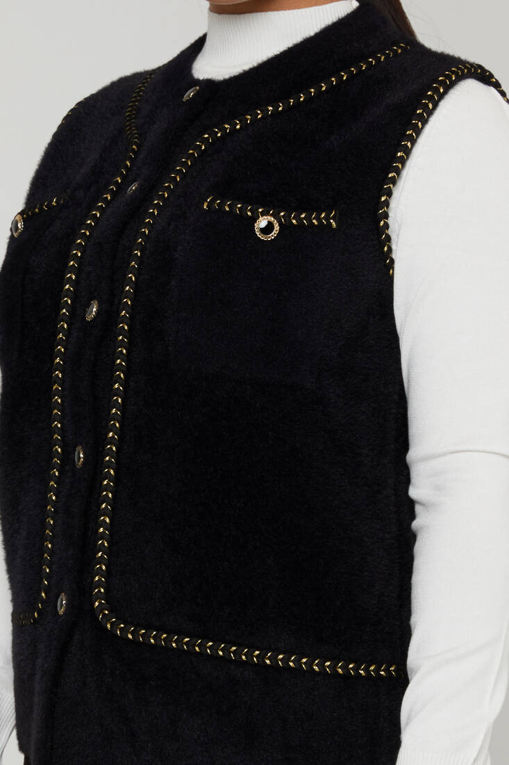 Women's Angora Vest Button Detail Black - 30755 | KAZEE