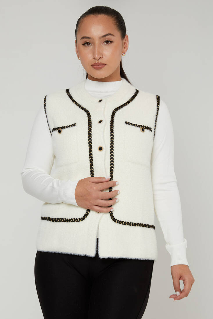 Women's Angora Vest Button Detail Ecru - 30755 | KAZEE