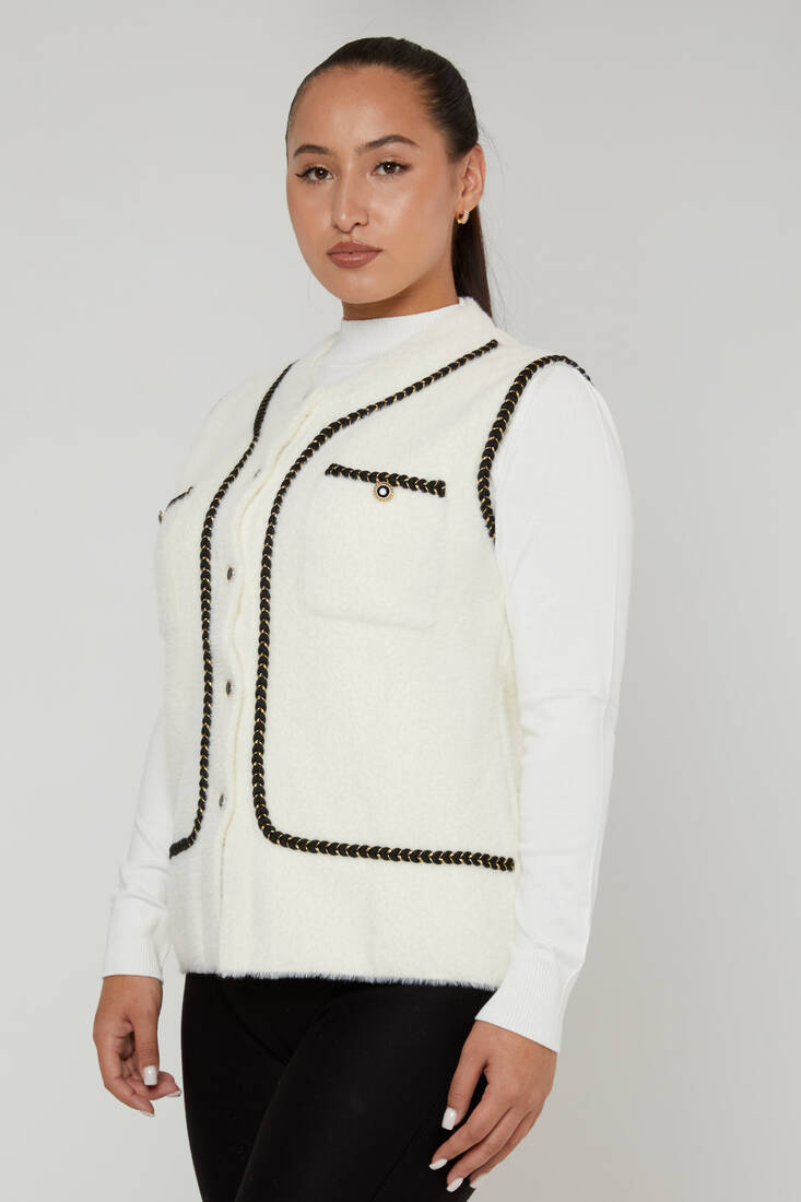 Women's Angora Vest Button Detail Ecru - 30755 | KAZEE