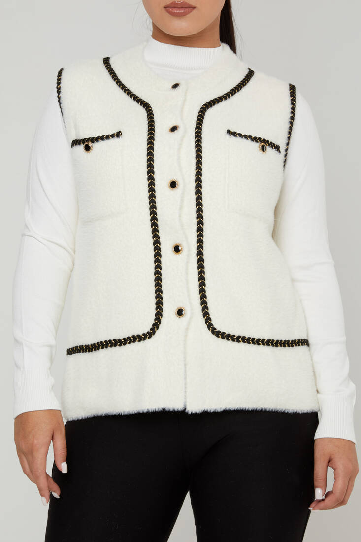 Women's Angora Vest Button Detail Ecru - 30755 | KAZEE