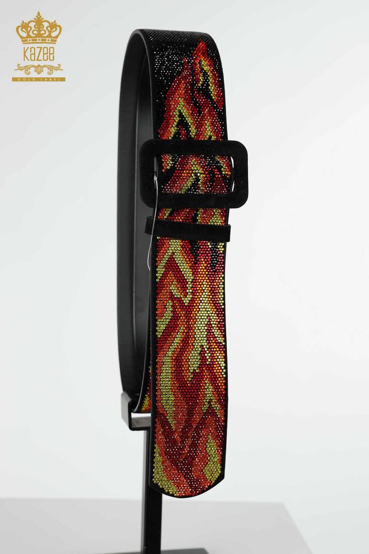 Women's Belt Colored Stone Embroidered Red - 523 | KAZEE