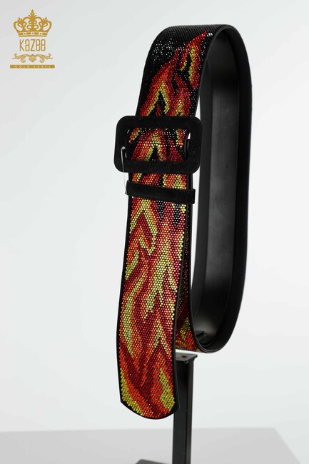 Women's Belt Colored Stone Embroidered Red - 523 | KAZEE - Thumbnail