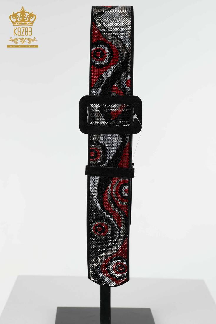 Women's Belt Colored Stone Embroidered Red - 535 | KAZEE