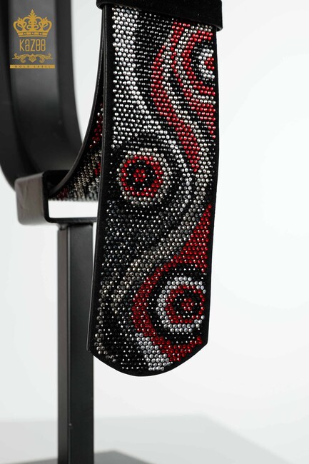 Women's Belt Colored Stone Embroidered Red - 535 | KAZEE - Thumbnail