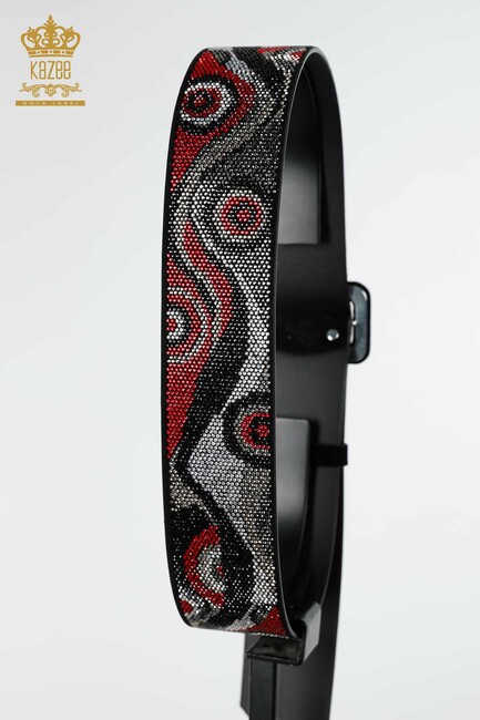 Women's Belt Colored Stone Embroidered Red - 535 | KAZEE - Thumbnail