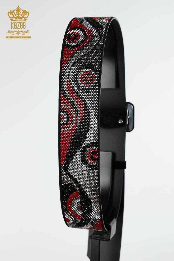 Women's Belt Colored Stone Embroidered Red - 535 | KAZEE