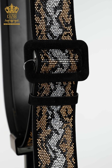 Women's Belt Colored Stone Embroidered Black - 505 | KAZEE - Thumbnail