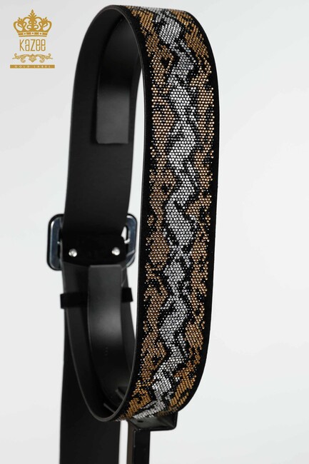 Women's Belt Colored Stone Embroidered Black - 505 | KAZEE - Thumbnail