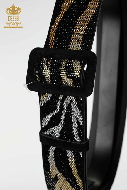 Women's Belt Colored Stone Embroidered Black - 535 | KAZEE - Thumbnail