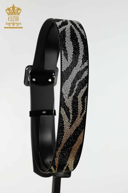 Women's Belt Colored Stone Embroidered Black - 535 | KAZEE - Thumbnail