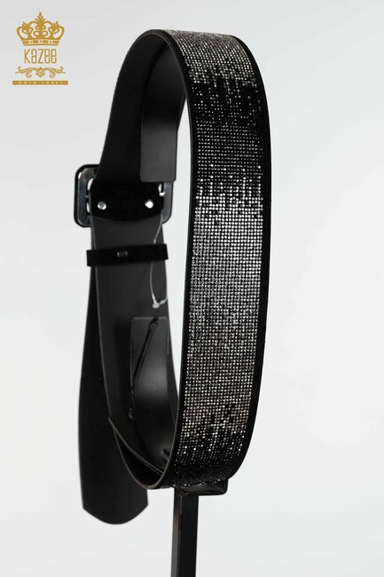 Women's Belt Stone Embroidered Black-White - 508 | KAZEE - Thumbnail