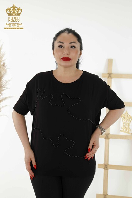 Women's Blouse Beaded Embroidered Black - 79196 | KAZEE - Thumbnail