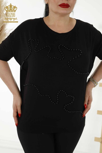 Women's Blouse Beaded Embroidered Black - 79196 | KAZEE - Thumbnail