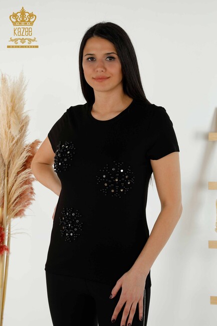 Women's Blouse Beaded Embroidered Black - 79201 | KAZEE - Thumbnail