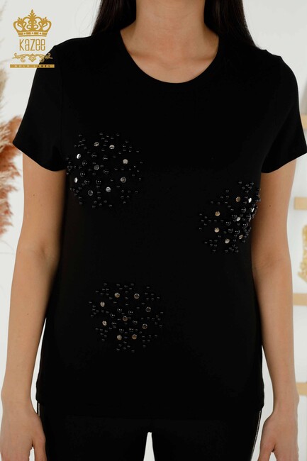 Women's Blouse Beaded Embroidered Black - 79201 | KAZEE - Thumbnail