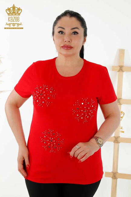 Women's Blouse Beaded Embroidered Red - 79201 | KAZEE - Thumbnail