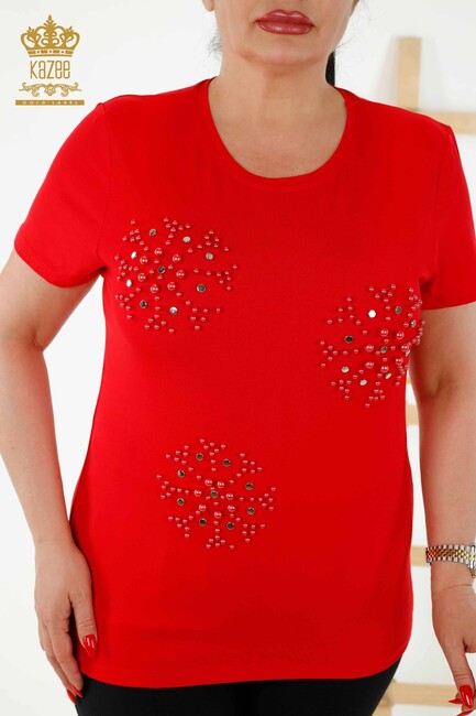 Women's Blouse Beaded Embroidered Red - 79201 | KAZEE - Thumbnail