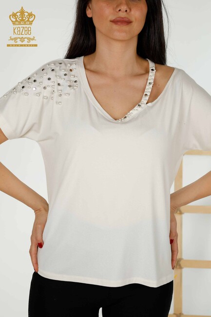 Women's Blouse Beaded Ecru - 79200 | KAZEE - Thumbnail