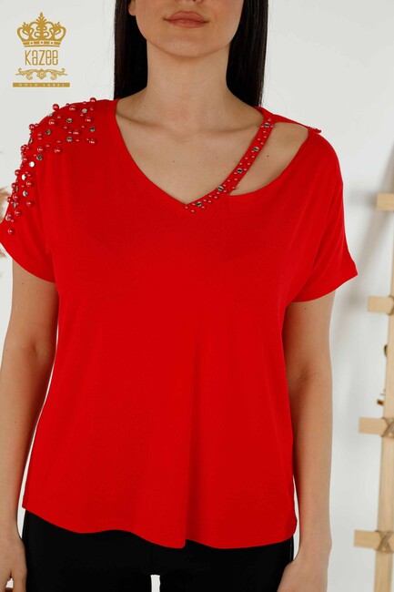 Women's Blouse Beaded Red - 79200 | KAZEE - Thumbnail