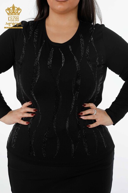 Women's Blouse Crew Neck Black - 79024 | KAZEE - Thumbnail