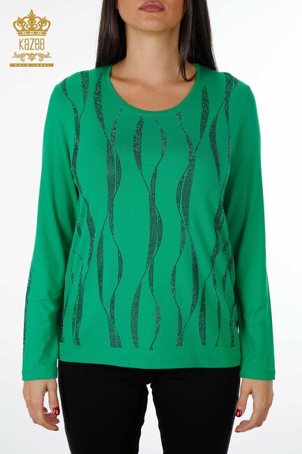 Women's Blouse Crew Neck Green - 79024 | KAZEE - Thumbnail