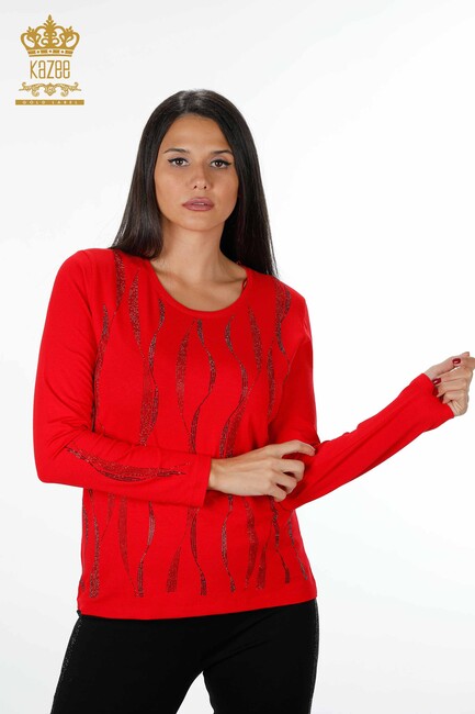 Women's Blouse Crew Neck Red - 79024 | KAZEE - Thumbnail