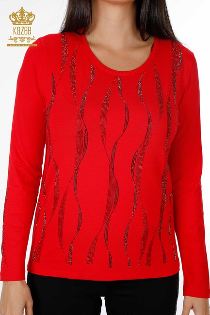 Women's Blouse Crew Neck Red - 79024 | KAZEE - Thumbnail