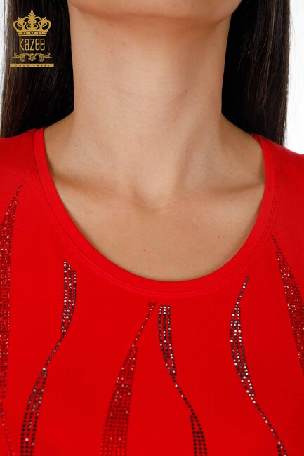 Women's Blouse Crew Neck Red - 79024 | KAZEE - Thumbnail