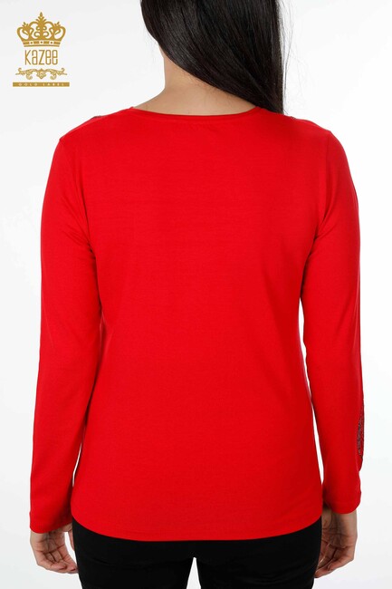 Women's Blouse Crew Neck Red - 79024 | KAZEE - Thumbnail